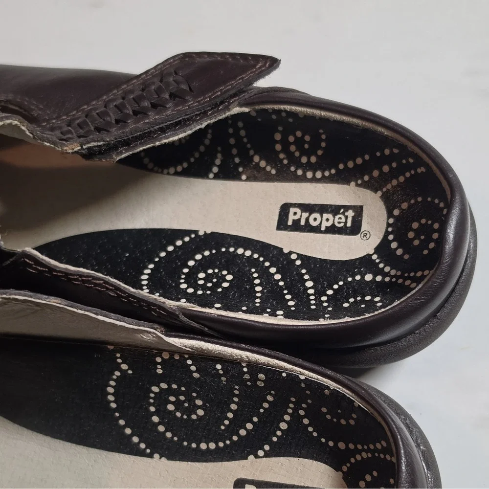 Propét Women's Brown Leather Mary Jane Flats Hook &‎ Loop Braided Strap 8M